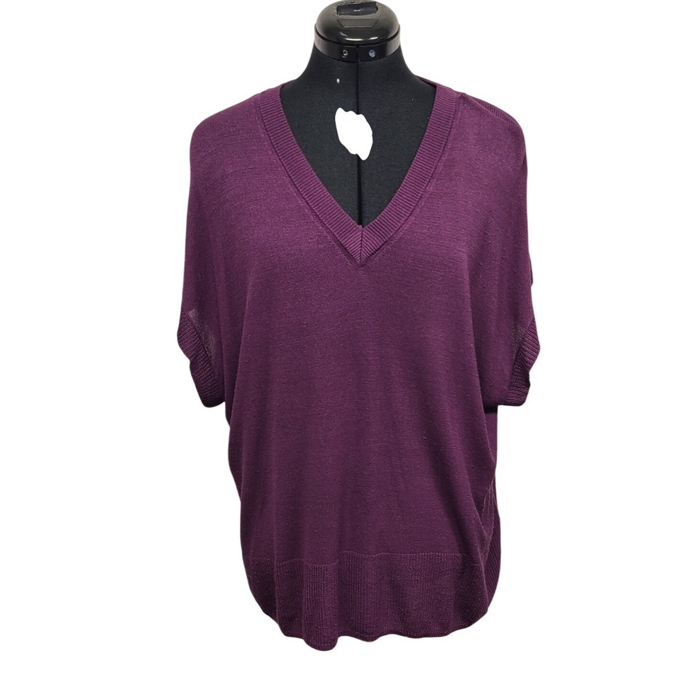 Vince Camuto Plum Purple V‎ Neck Dolman Sleeve Knit Sweater Top L
